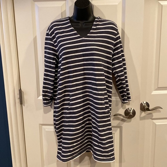 Medium Talbots gray hoodie stripe bathing suit coverup - 100% cotton - Picture 1 of 4